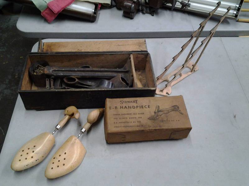 lot 28 image: Old Shoemaker KitTool Box, Shoe Stretchers, Sheep Sheers