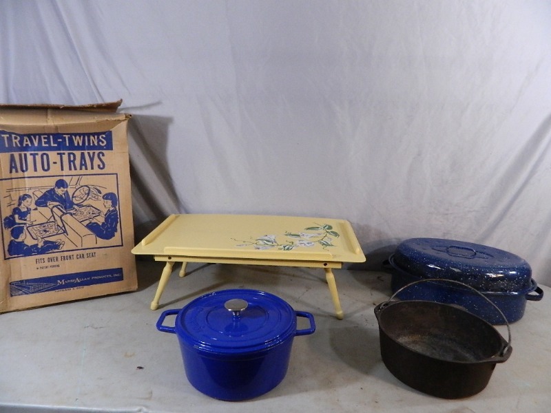 lot 130 image: Vintage Tray, Lodge Cast Iron Pot, and More