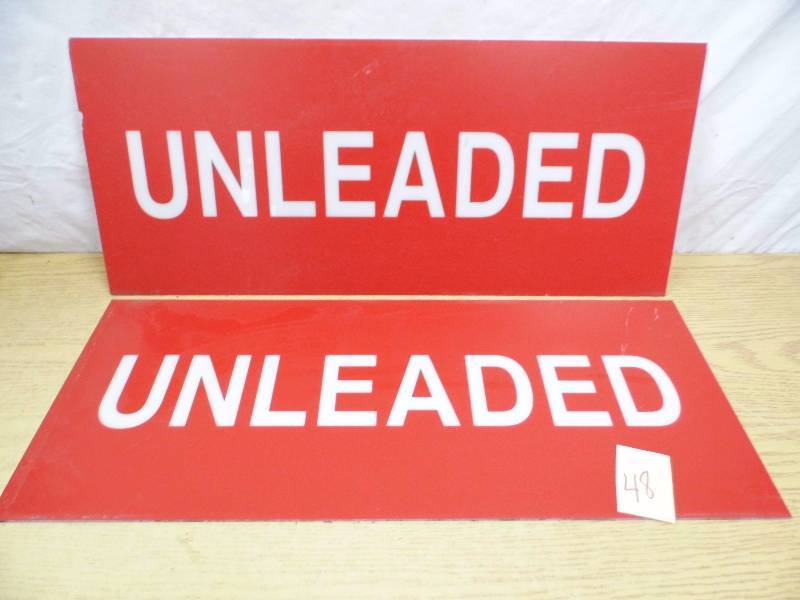 lot 48 image: Lot of 2 Single Sided Unleaded Signs