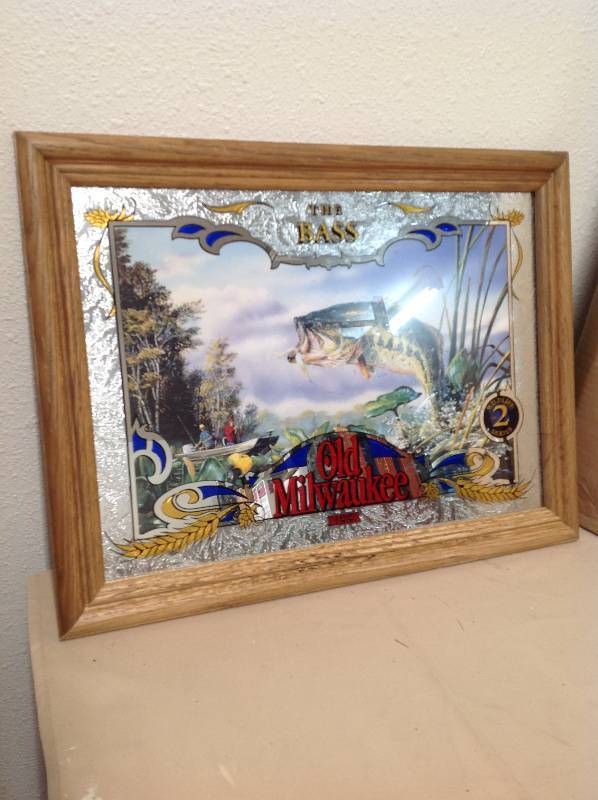 Vintage Old Milwaukee Mirror framed The Bass Wildlife Series #2 New