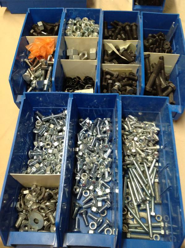 Hardware Nuts and bolts in bins