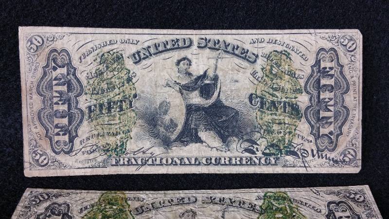 lot 12A image: (2) 1863 Fifty Cent Justice Fractional Notes