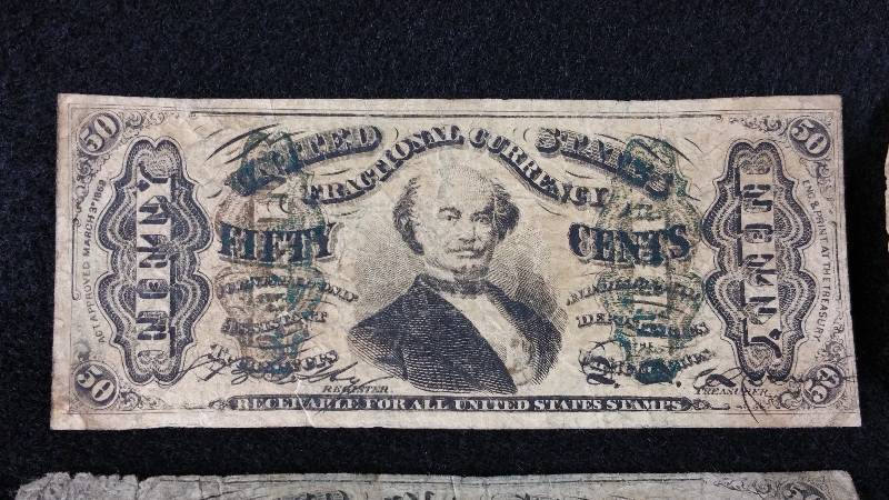lot 13 image: (4) 1863 Fifty Cent Fractional Notes