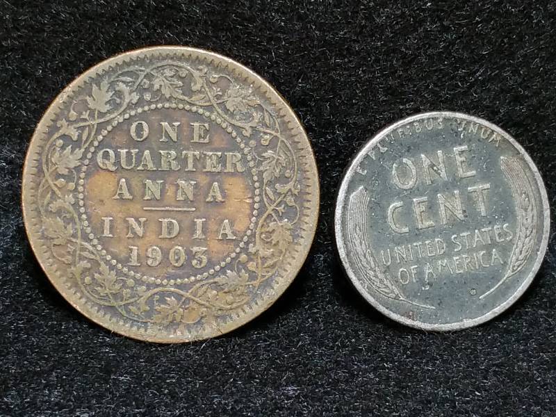 lot 84 image: 1943 Faux Copper Wheat Cent  1903 Canadian Large Cent