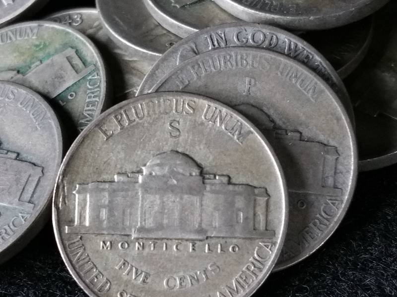 lot 106 image: (33) Silver Jefferson War Nickels