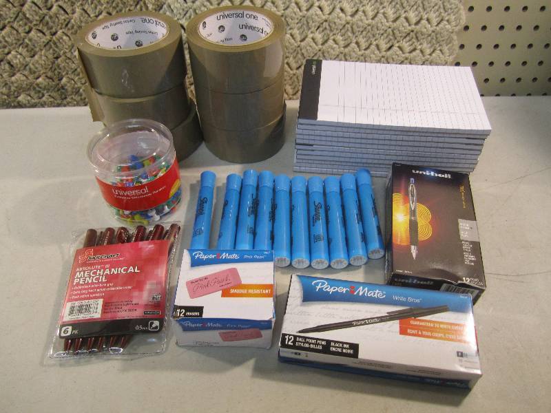 Lot of Misc Packing Tape, Ink Pens,...