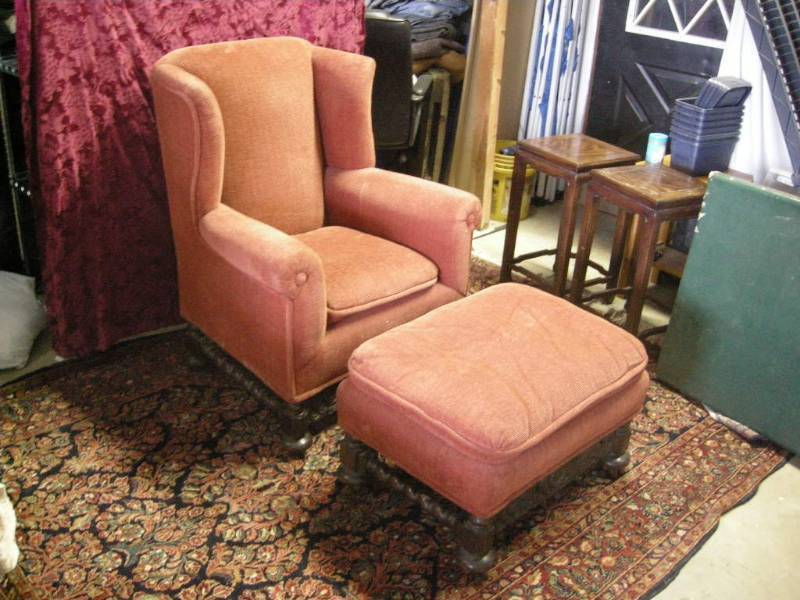 lot 5 image: Vintage Rorheimer (Rorimer)-Brooks Studios Hand Crafted Chair and Ottoman