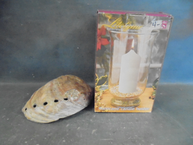 Hurricane Candle Holder and Abalone Shell