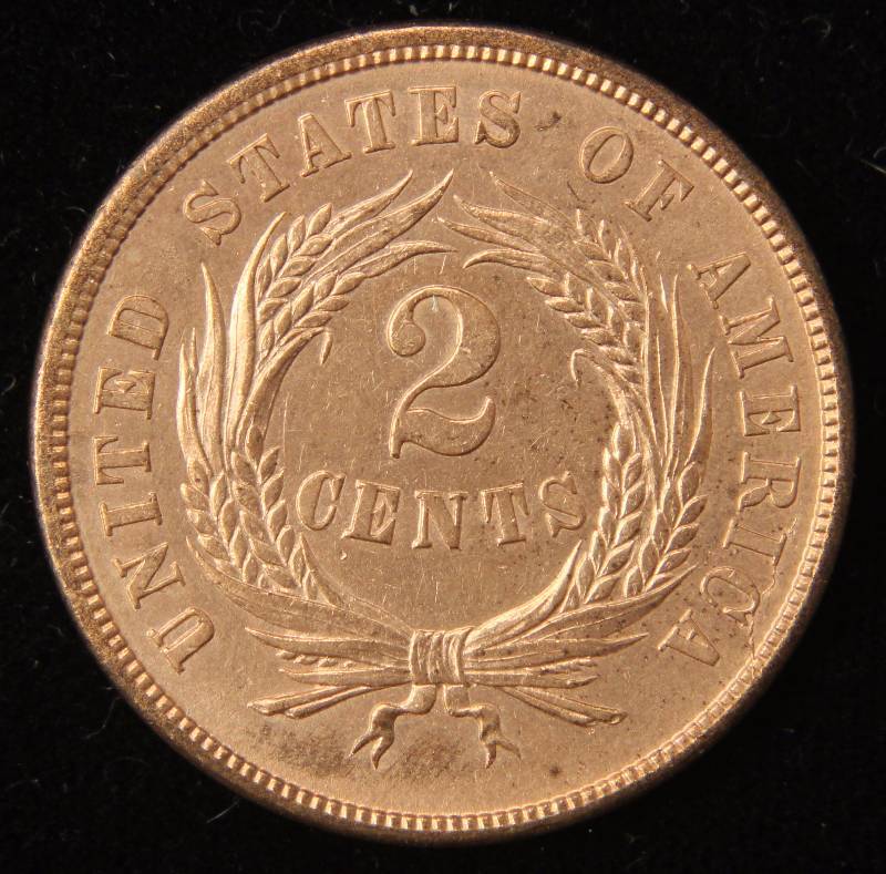lot 03 image: 1865 US TWO CENT PIECE BU UNC RED