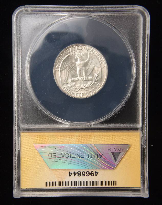 lot 09 image: 1941-S WASHINGTON SILVER QUARTER MS64 ANACS
