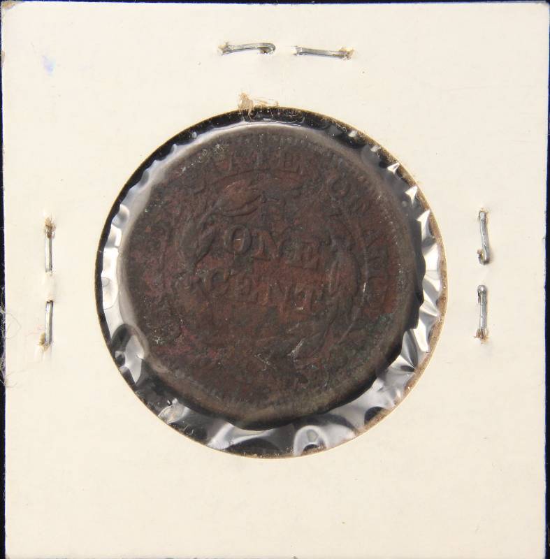 lot 15 image: 1851 US BRAIDED HAIR LARGE CENT VG DETAILS
