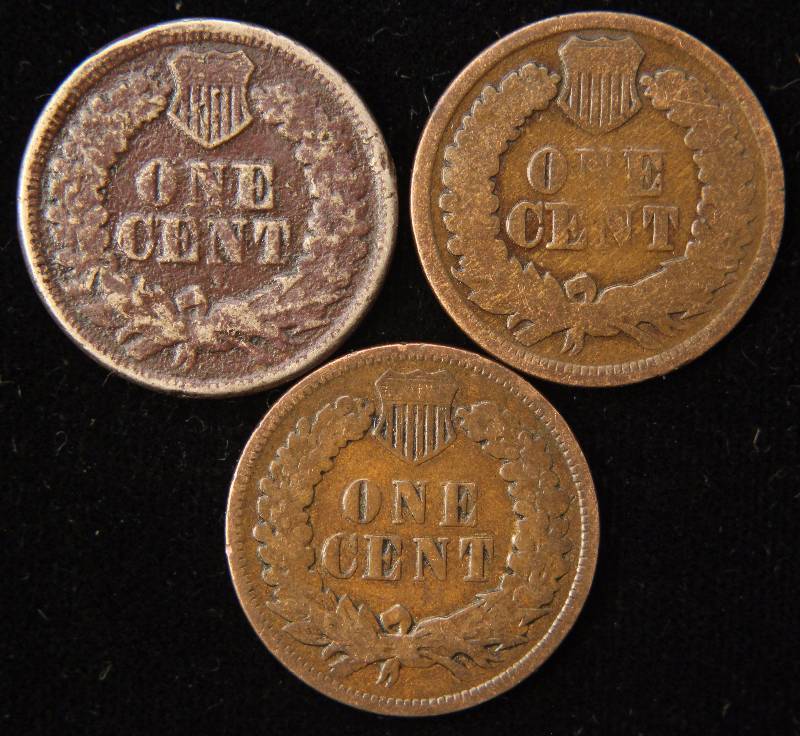 lot 19 image: 3 INDIAN HEAD CENTS 1863, 1866 & 1893