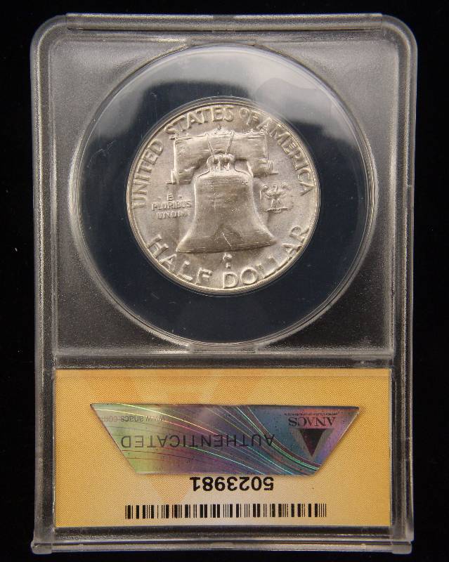 lot 39 image: 1954-S FRANKLIN SILVER HALF DOLLAR MS65 ANACS