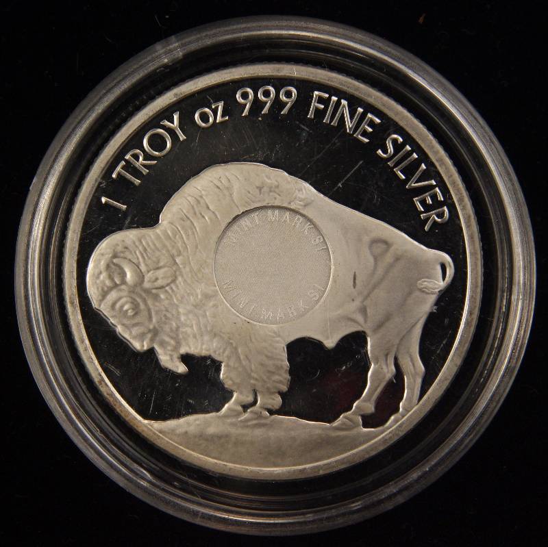 lot 45 image: 1 TROY OZ. .999 FINE SILVER INDIAN BUFFALO ROUND IN AIRTITE