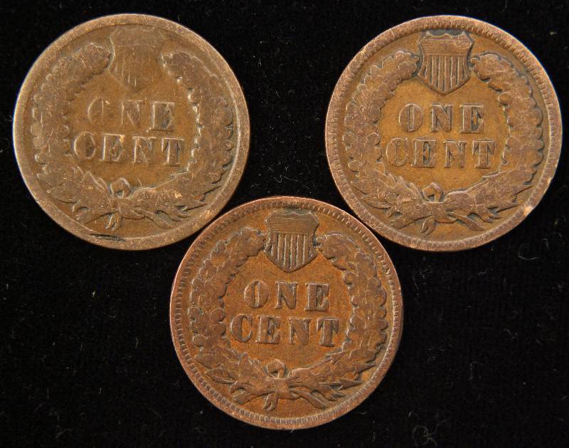 lot 47 image: 3 INDIAN HEAD CENTS 1887 G, 1895 VG & 1901 VG