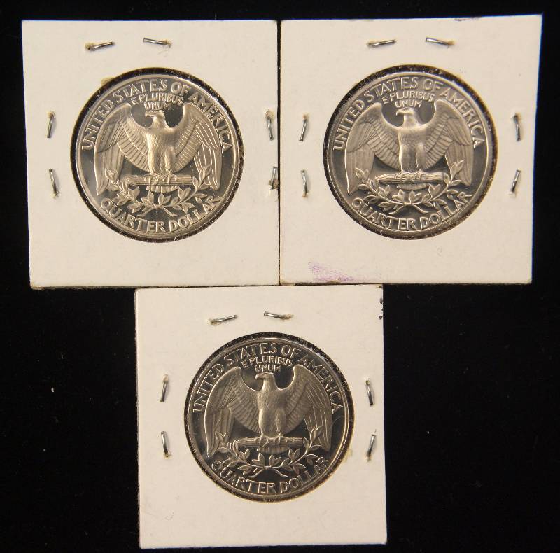 lot 48 image: 3 PROOF WASHINGTON QUARTERS 1977S, 1979S & 1988S