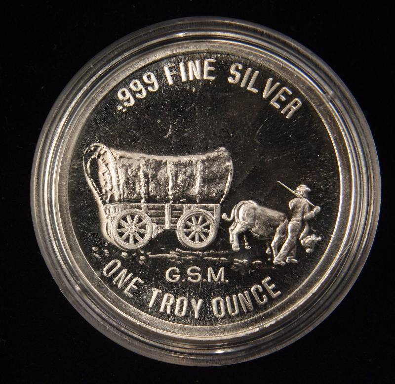 lot 51 image: 1 TROY OZ. .999 FINE SILVER PROSPECTOR GOLDEN STATE MINT IN AIRTITE