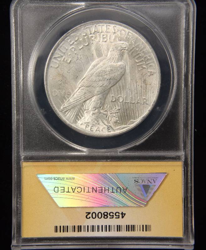 lot 56 image: 1923 PEACE SILVER DOLLAR MS64 ANACS