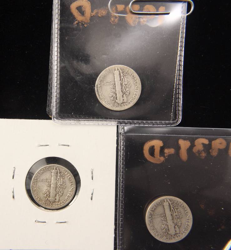 lot 59 image: 3 SILVER MERCURY DIMES AS PICTURED