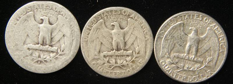 lot 73 image: 3 SILVER WASHINGTON QUARTERS  1941S 1940 1963D