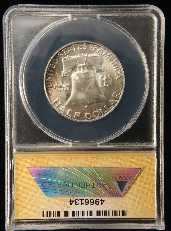 lot 76 image: 1956 FRANKLIN SILVER HALF DOLLAR MS64FBL FULL BELL LINES ANACS