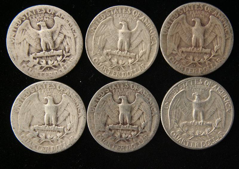 lot 80 image: GROUP OF 6 SILVER WASHINGTON QUARTERS
