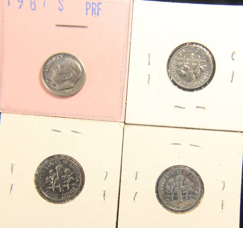 lot 105 image: 4 PROOF ROOSEVELT DIMES 1969 1970S 1971S 1987S