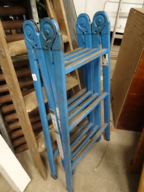 lot 31 image: Metal multifold ladder. 5 wood ste...
