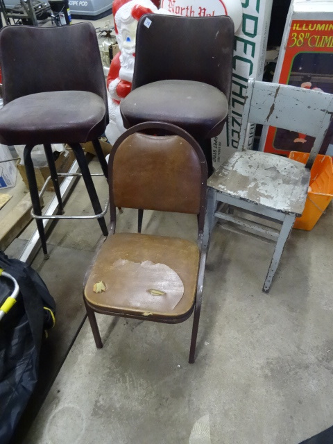 lot 72 image: 2 metal stools and 1 wood chair...