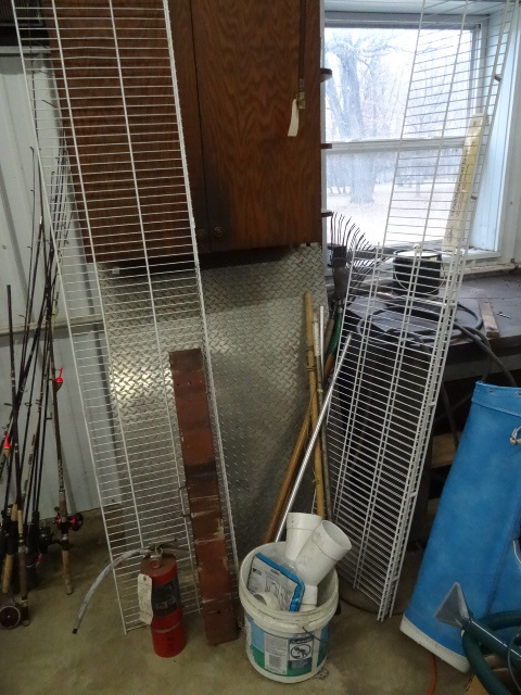lot 76 image: Wire shelving. PVC fittings. Lawn a...