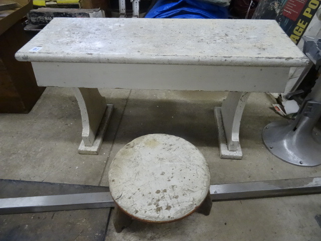 lot 81 image: Wood bench. Wood stool...