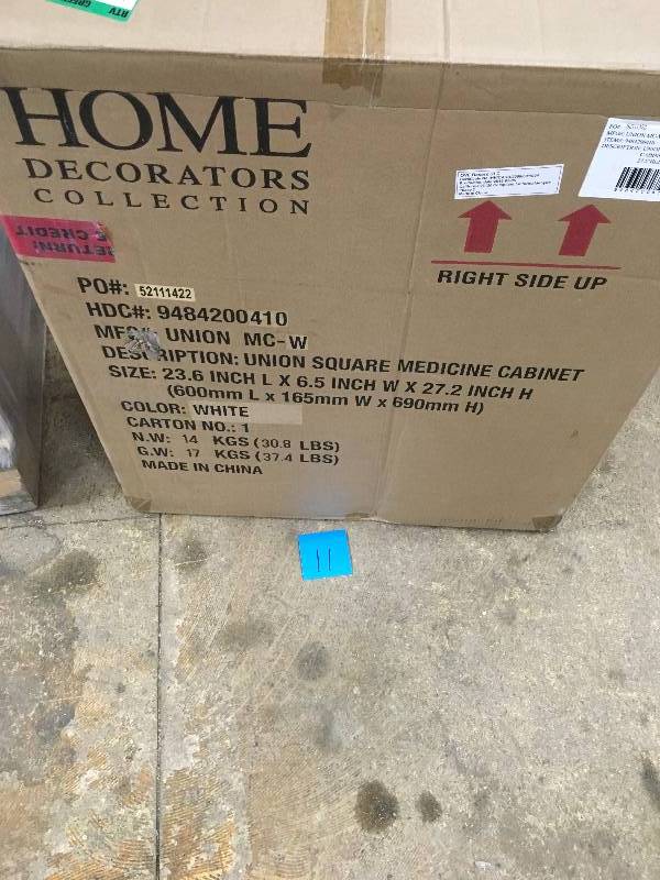 lot 11 image: Home Decorators Collection Union Square Medicine Cabinet 23.6 inch L x 6.5 inch W x 27.2 inch H open box never used