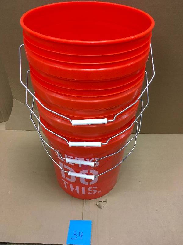 lot 34 image: The Home Depot 5 Gallon Homer Bucket - Lot of 4 New