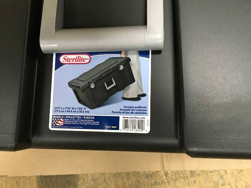 lot 35 image: Sterilite Footlocker with Wheels open box never used