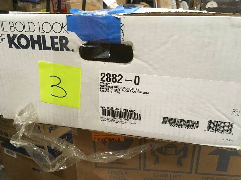 lot 3 image: Kohler Verticyl Rectangle White Undermounted Bathroom Sinkopen  box never used