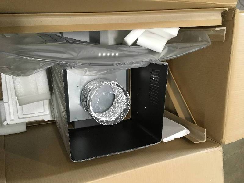 lot 11 image: Akdy 30 in. Convertible Stainless Steel Wall Mount Range Hood in Black with LED Tempered Glass and Push Button Controls open  box never used