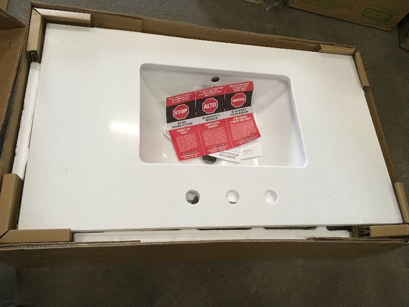 lot 12 image: Home Decorators Collection 37 in. W x 22 in. D Engineered Marble Vanity Top in Snowstorm with White Single Trough Basin open  box never used