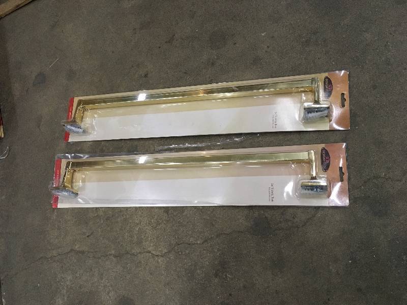 lot 15 image: Design House Millbridge Towel Bar - Size 2.09 H x 5.12 W x 28.66 D, Finish Polished Brass - Lot of 2 open  box never used