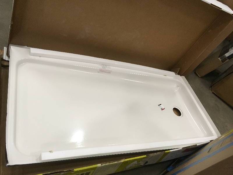 lot 25 image: Showercast White Left Hand Drain Enameled Steel Shower Pan open box never used