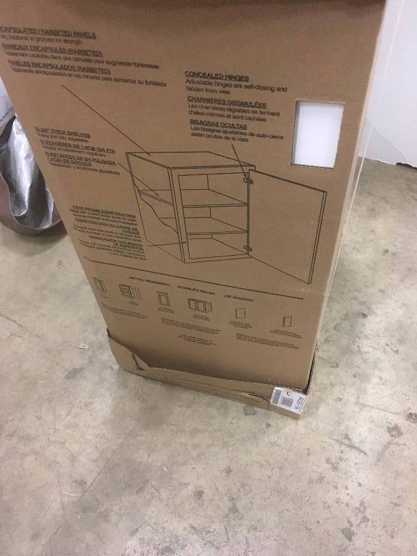 lot 30 image: Hampton Bay Shaker Assembled 18x30x12 in. Wall Kitchen Cabinet in Satin White open  box never used