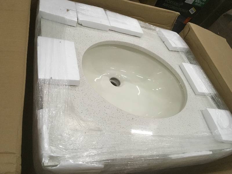 lot 36 image: Mayworth Collection 24 in. Vanity in Ivory with Quartz Vanity Top in White Birch open  box never used