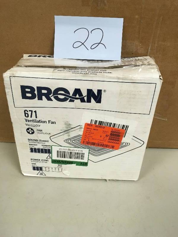 World Imports Broan NuTone 70 CFM CeilingWall Exhaust Fan 671 open box never used