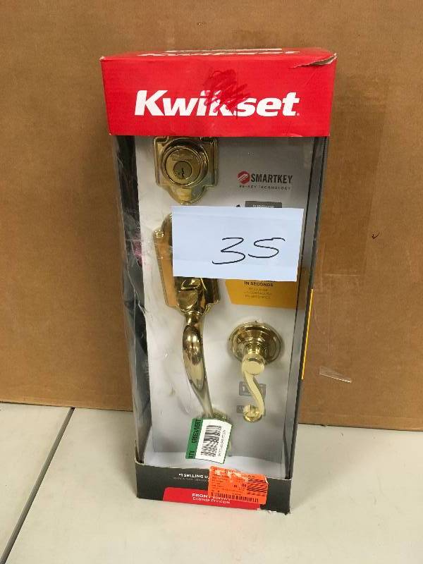Kwikset 98001-102 Antique Brass Smartkey Shelburne Handleset With Juno Knob open box never used