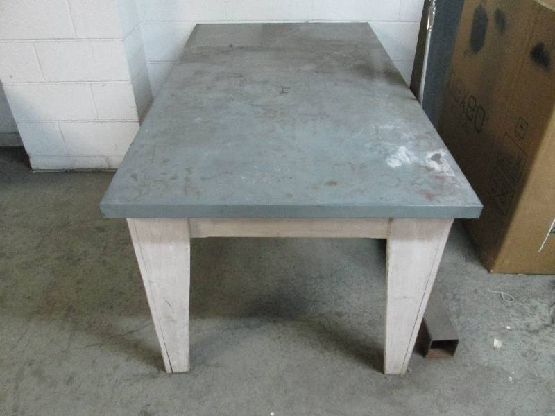 lot 51 image: Wood Shop Table With Steel Top