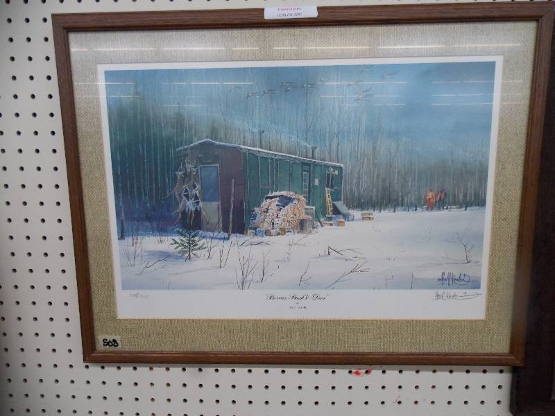 lot 20 image: Les Kouba Boxcar Bush and Deer numbered 5882500  Size 25 12 x 19 12