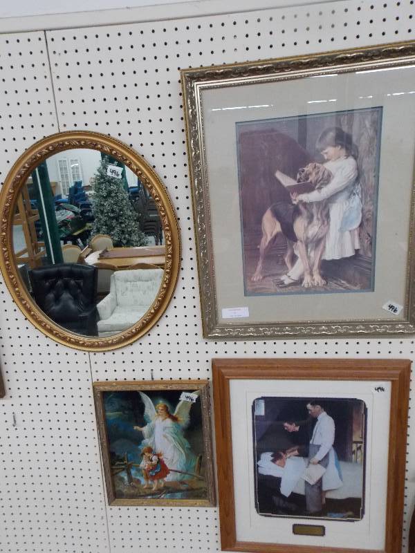 lot 31 image: 3 pictures and a mirror one is a norman Rockwell