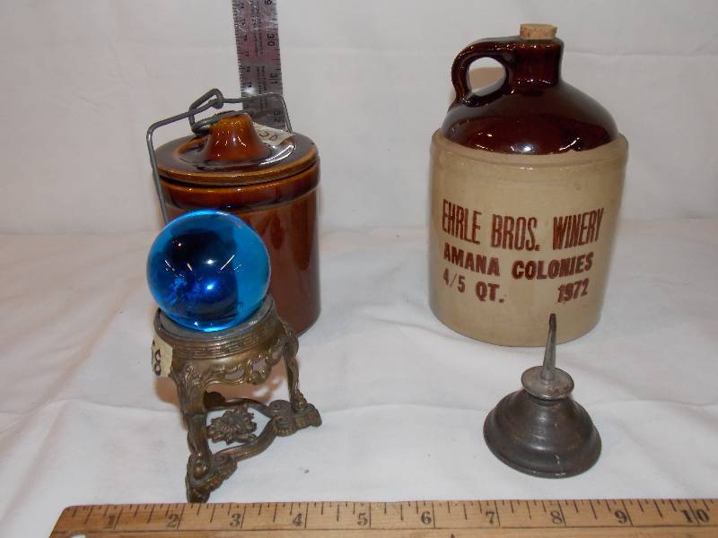 lot 91 image: USA Mini Jug, Mini Oil, Mini Gazing Ball France with Stand