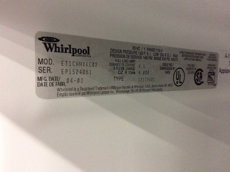 lot 8A image: Whirlpool White Top Freezer Fridge