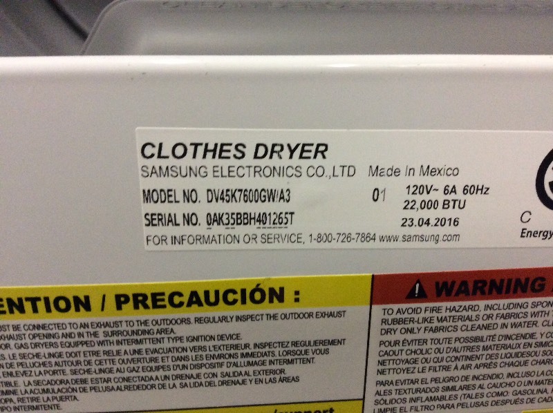 lot 26 image: Samsung White Front Load Gas Dryer