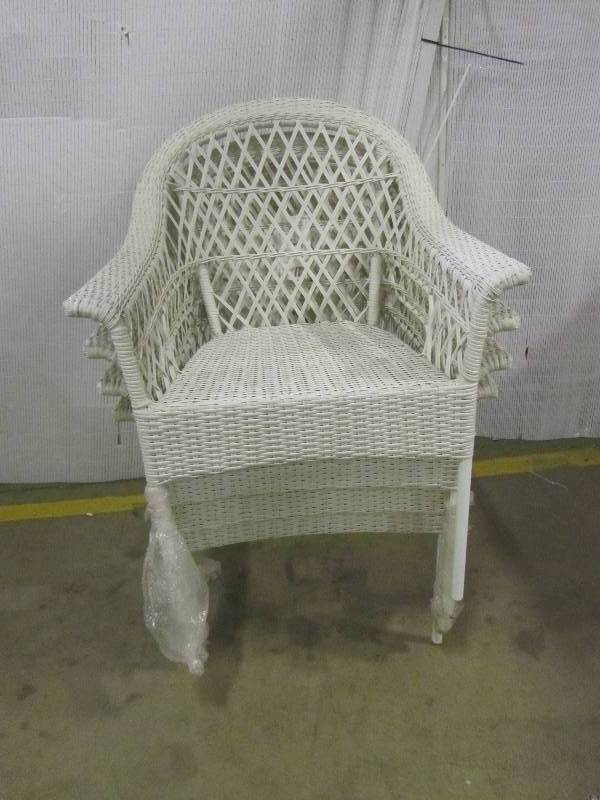 lot 21 image: Hampton Bay Stacking Patio Chair (in white((x4))